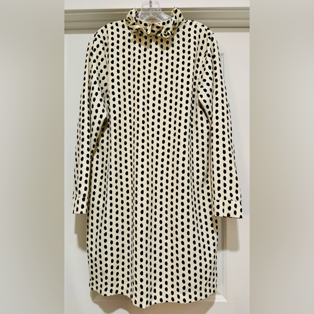 Mud Pie Preppy Women’s Black & Cream Polka Dot Ruffle Neck Dress Size M EUC - Picture 3 of 9